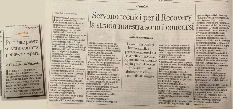 Servono tecnici per il Recovery la strada maestra sono i concorsi.